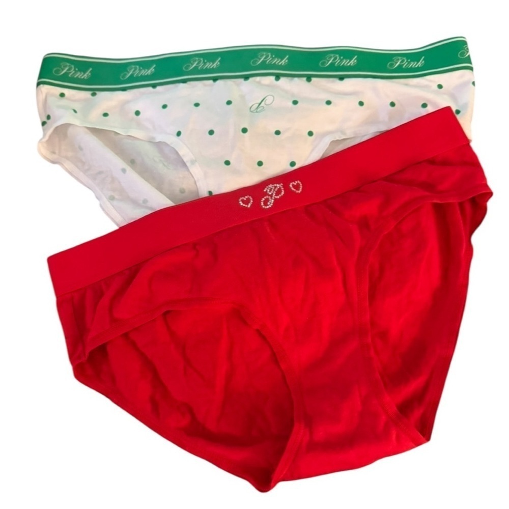 PINK 2 Pair Women's Pin Up Red St. Paddy’s Green SZ M Hipster Hip Hugger Panties